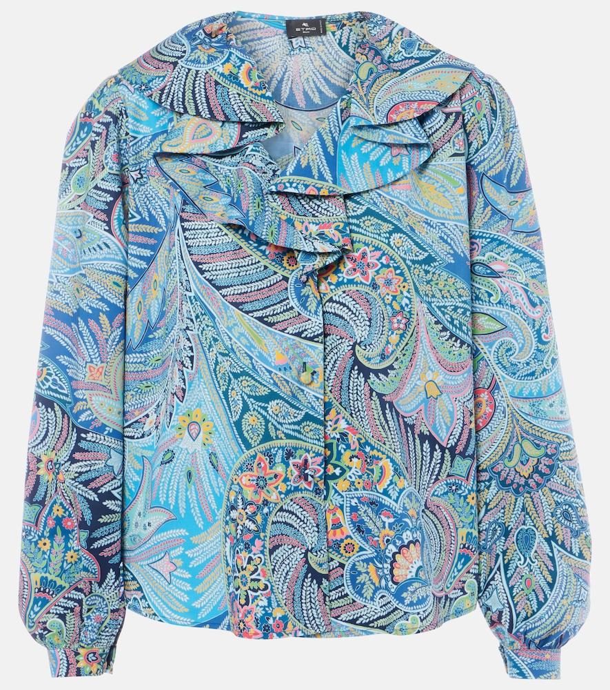 etro paisley ruffled cotton-blend blouse