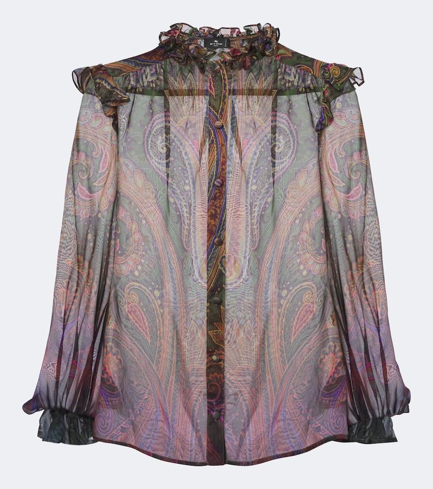 etro paisley ruffled silk chiffon shirt