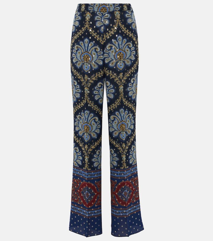 etro paisley silk-blend wide-leg pants
