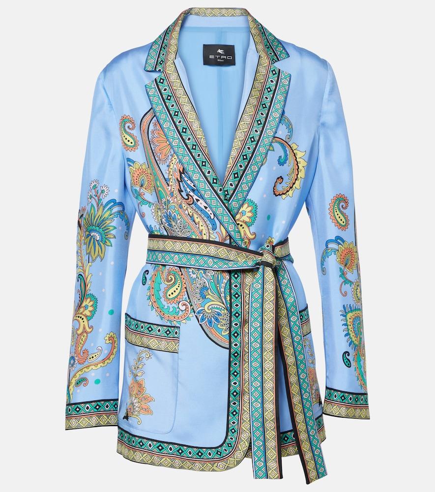 etro paisley silk twill wrap blazer