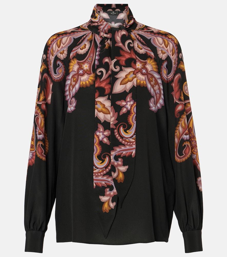 etro paisley tie-neck silk blouse