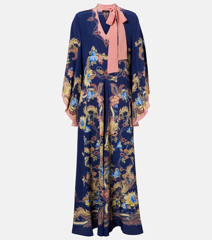 etro paisley tie-neck silk maxi dress