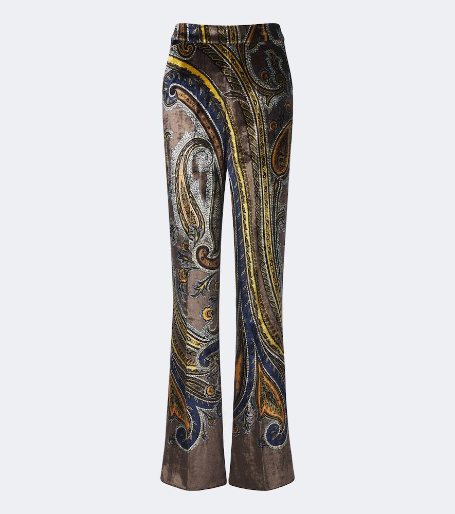 etro paisley velvet flared pants
