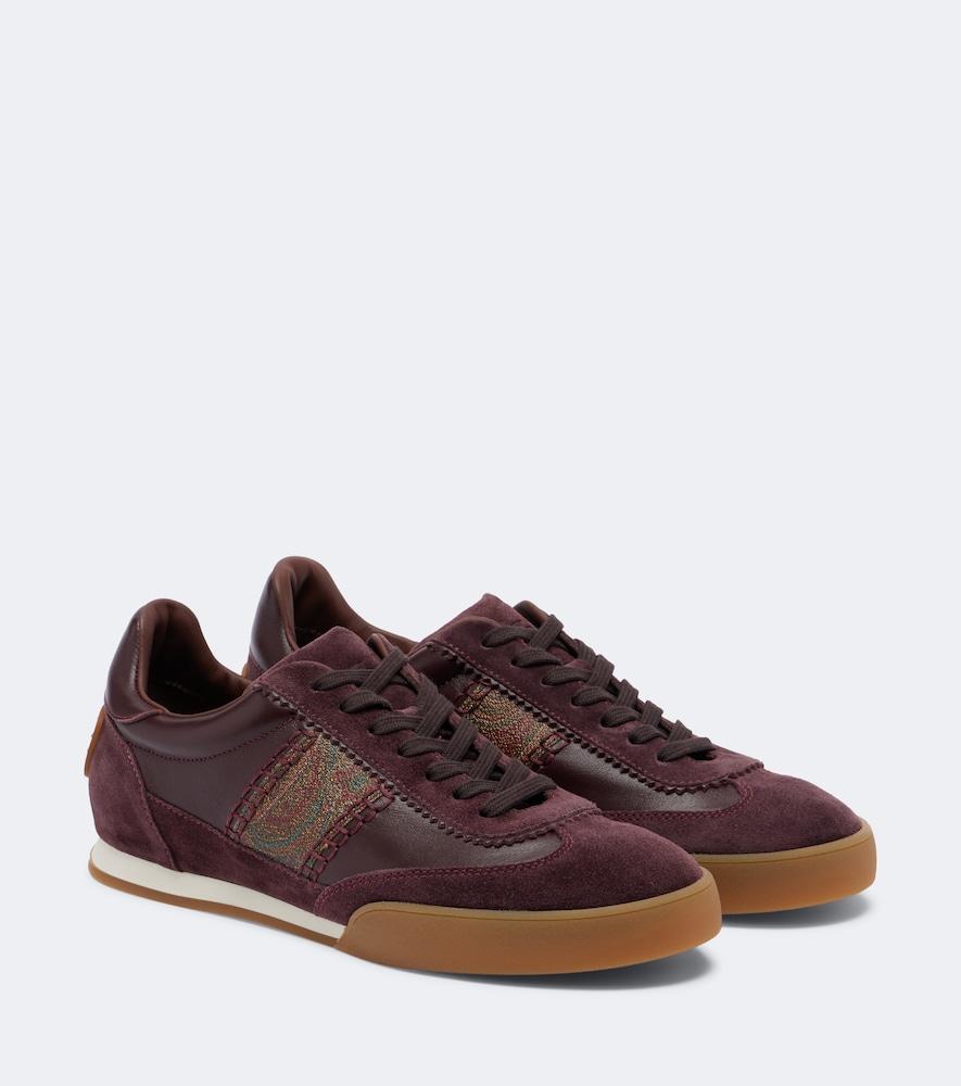 etro pegaso suede-trimmed leather sneakers