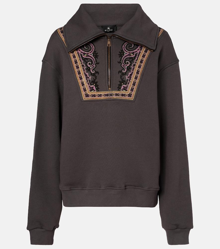 etro printed cotton half-zip sweatshirt