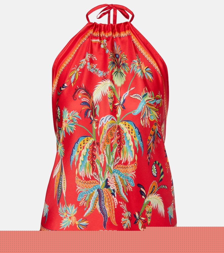 etro printed halterneck silk twill top