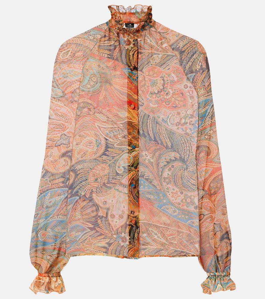etro printed ruffled silk blouse