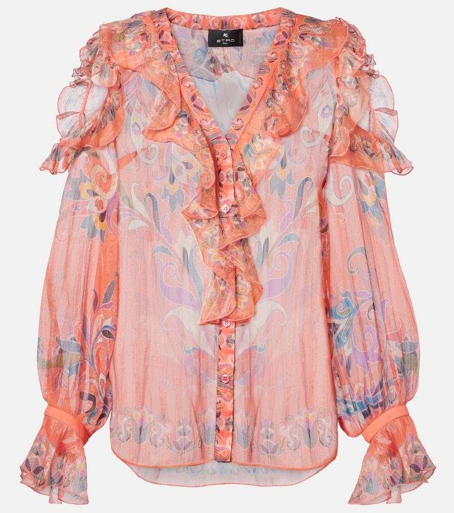 etro printed ruffled silk blouse