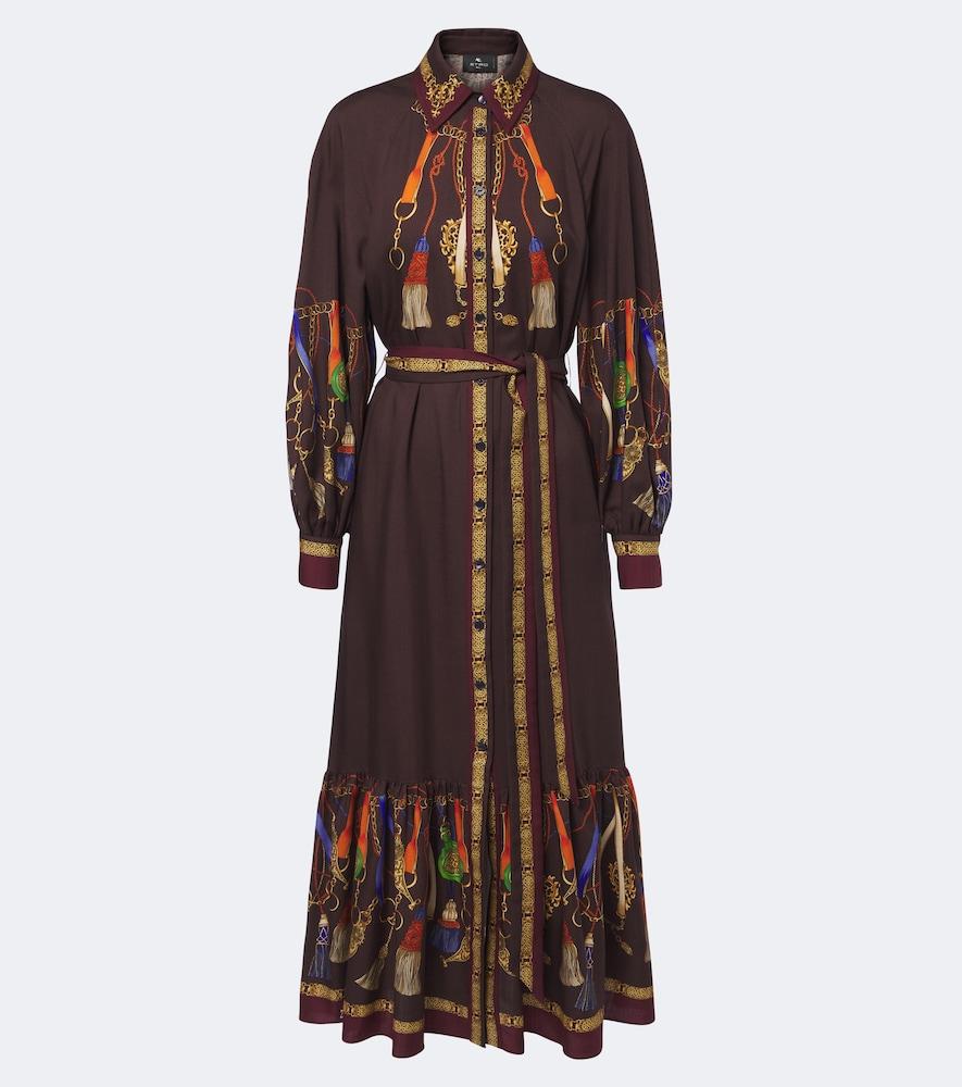 etro printed wool and silk twill shirt dress