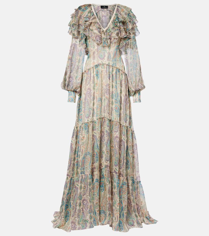 etro ruffled printed silk maxi dress