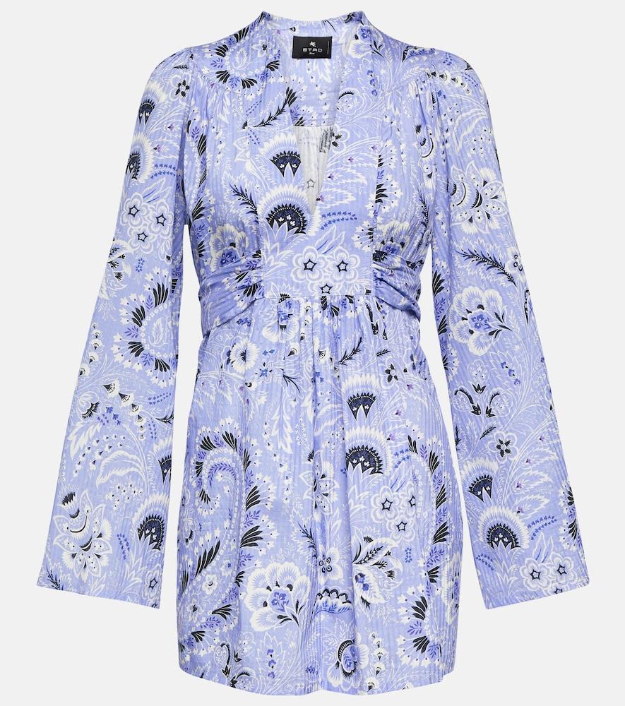 etro v-neck printed cotton-blend minidress