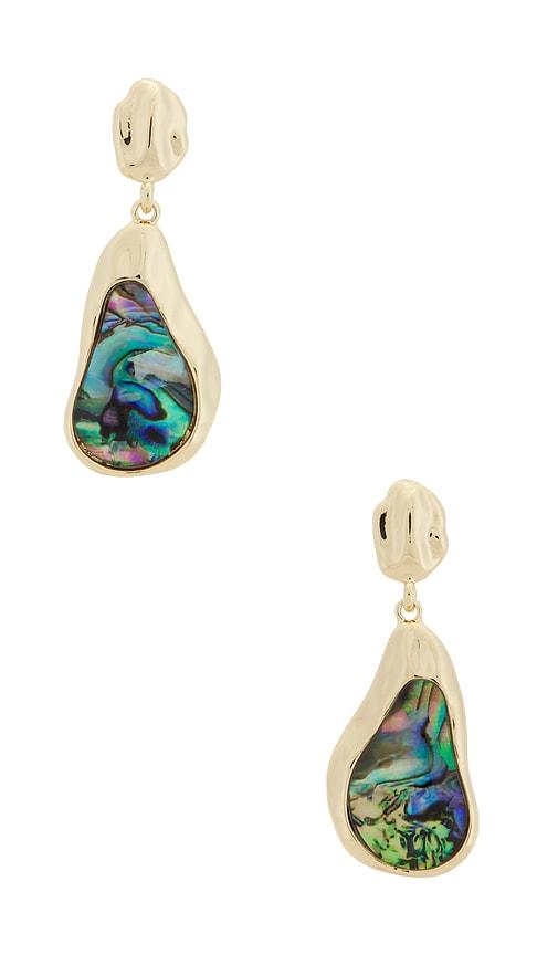 ettika abalone hidden gem dangle earrings in metallic gold.