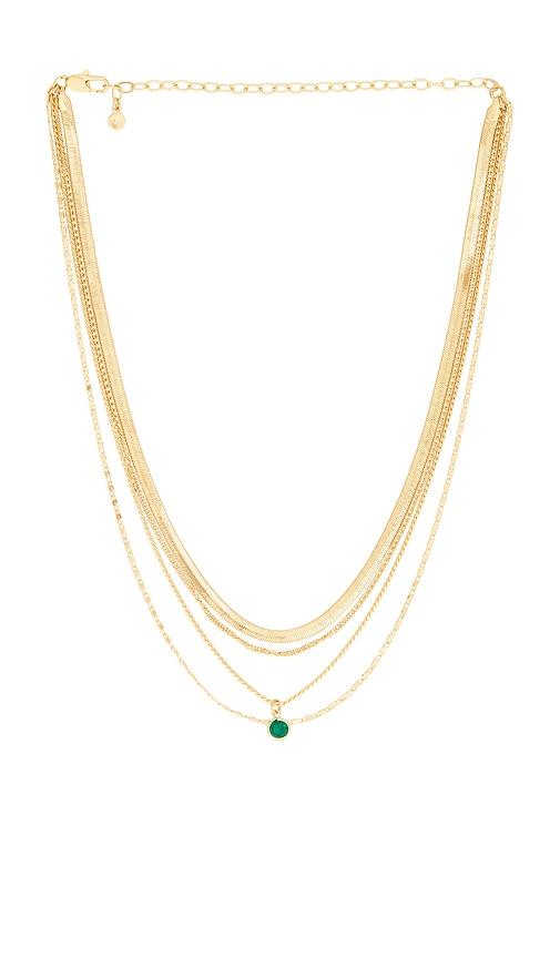 ettika all the chains layered necklace in green.