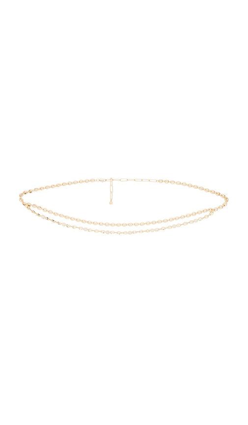 ettika chain belt in metallic gold.