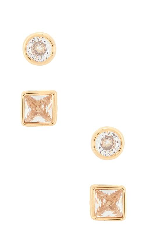 ettika classic pairs crystal stud set in metallic gold.