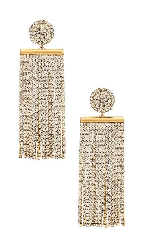 ettika crystal dangle earring in metallic gold.