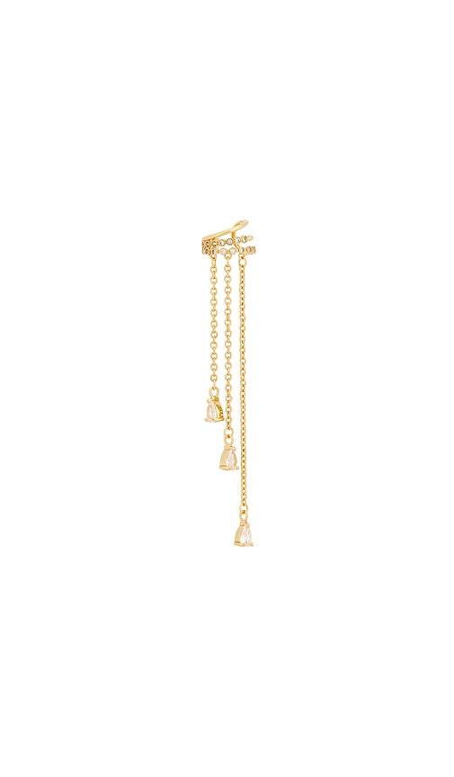 ettika crystal waterfall ear cuff earrings in metallic gold.