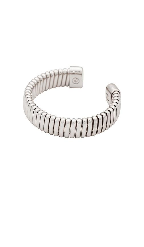 ettika cuff in metallic silver.