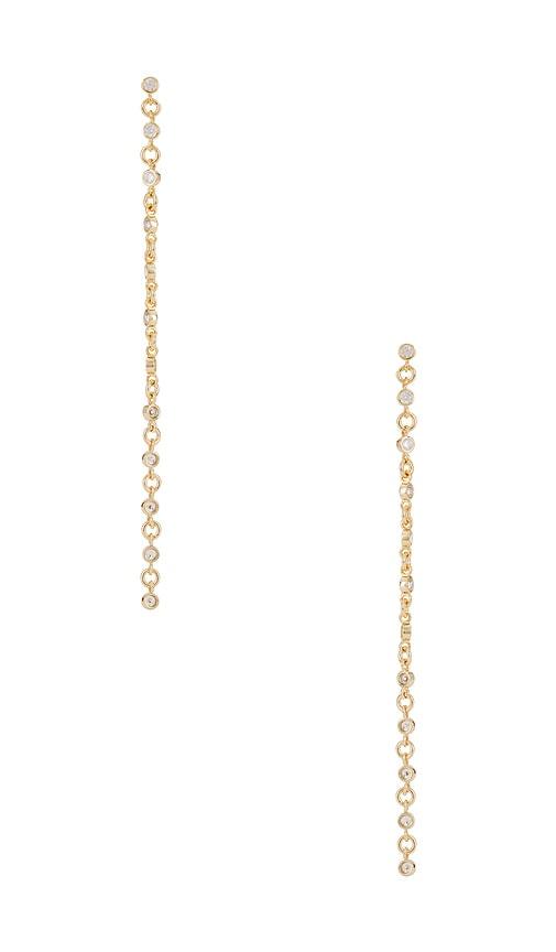 ettika dainty linear crystal earrings in metallic gold.