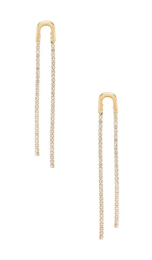 ettika double chain drop earring in metallic gold.
