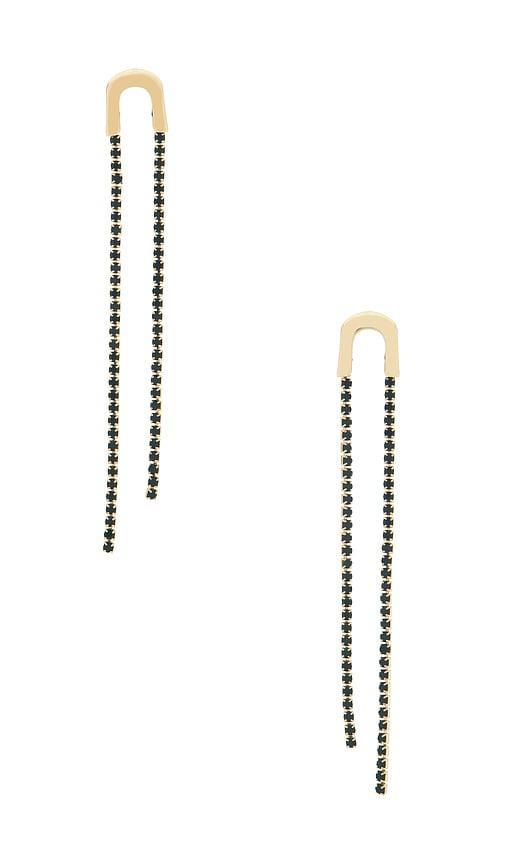 ettika double chain drop earrings in black.