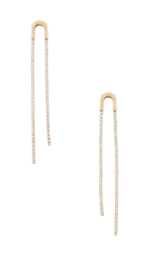 ettika double chain drop earrings in metallic gold.