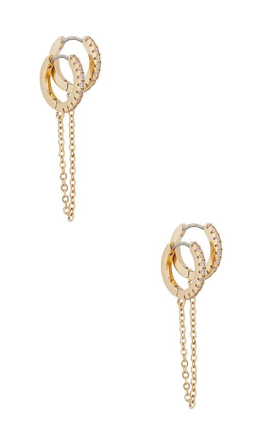 ettika double piercing crystal cuff earring in metallic gold.