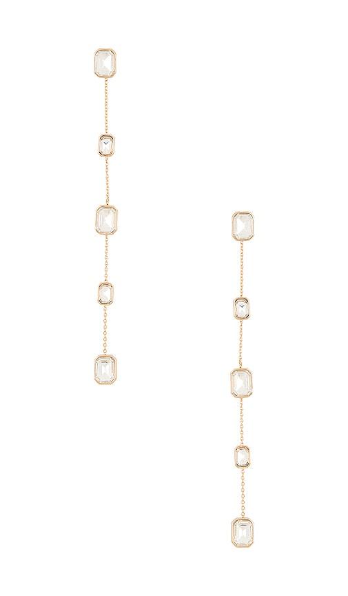 ettika drop earrings in metallic silver.