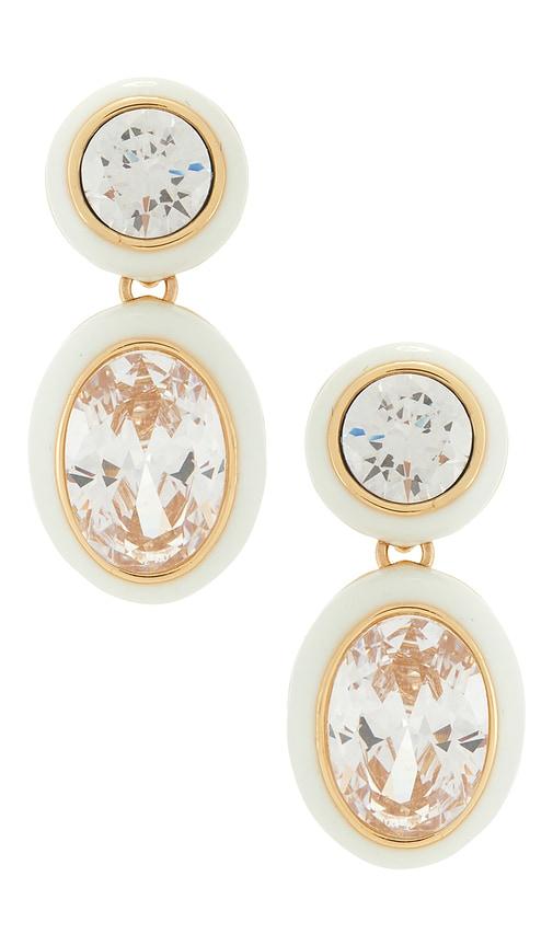 ettika duet drop earrings in metallic gold.