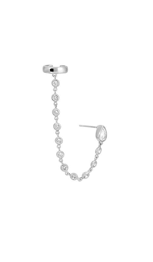 ettika ear cuff crystal chain stud in metallic silver.