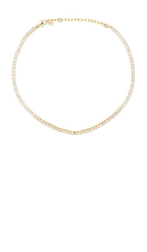 ettika everyday tennis necklace in metallic gold.