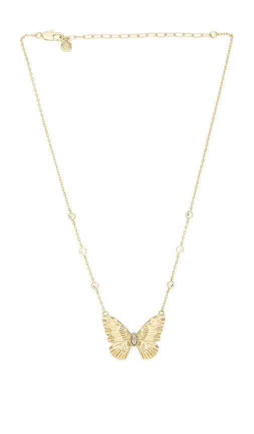 ettika fluttering glow pendant necklace in metallic gold.