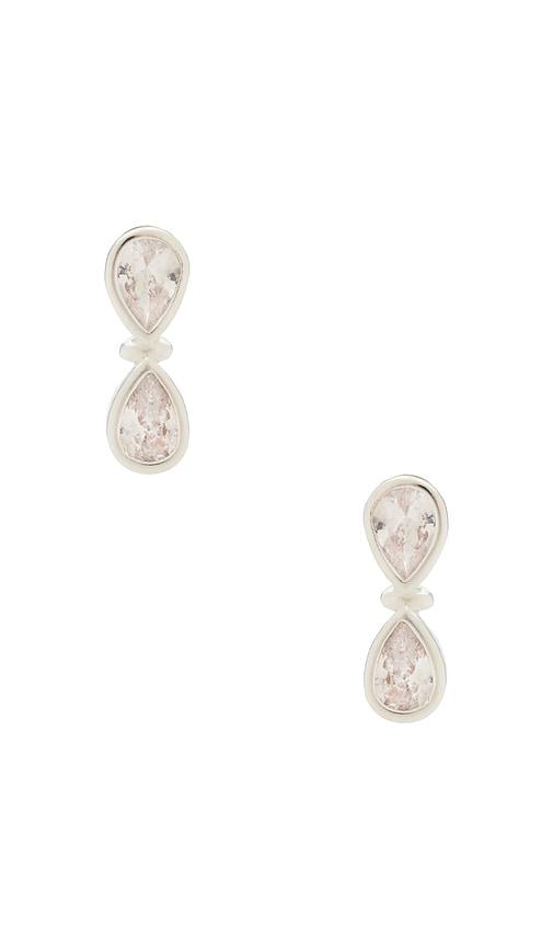 ettika infinity crystal stud earrings in metallic silver.