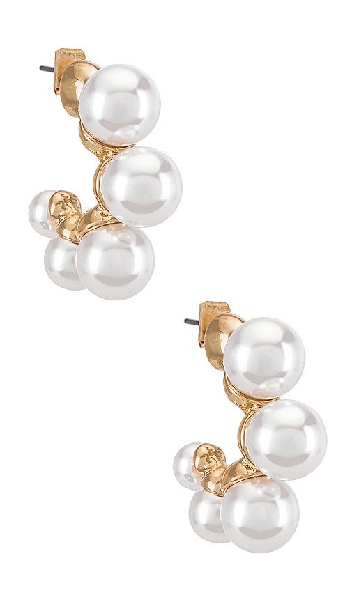 ettika large pearl mini hoops in ivory.