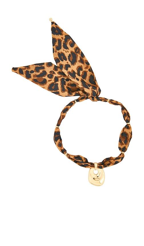 ettika leopard scarf necklace in brown,metallic gold.