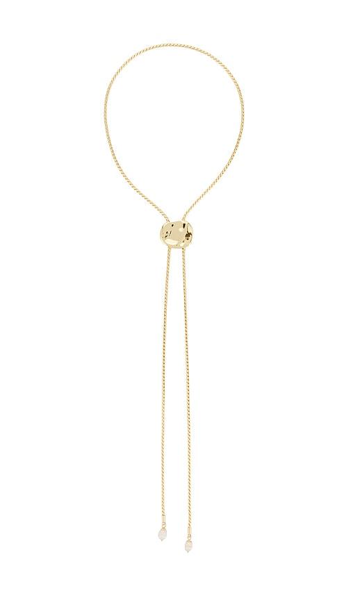 ettika liquid lux bolo lariat necklace in metallic gold.