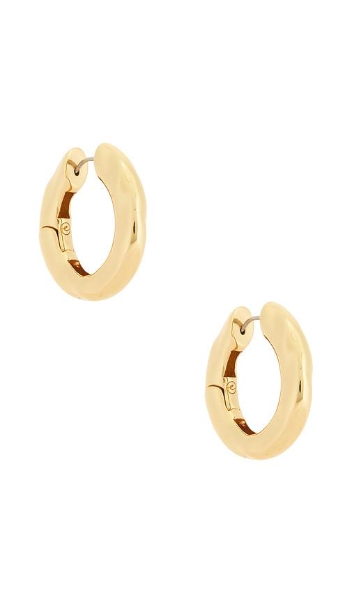 ettika liquid luxe medium hoop earrings in metallic gold.