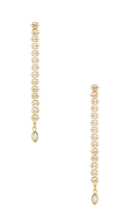 ettika marquise edge linear earrings in metallic gold.