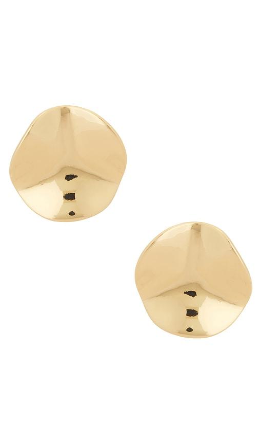 ettika molten disc stud earrings in metallic gold.