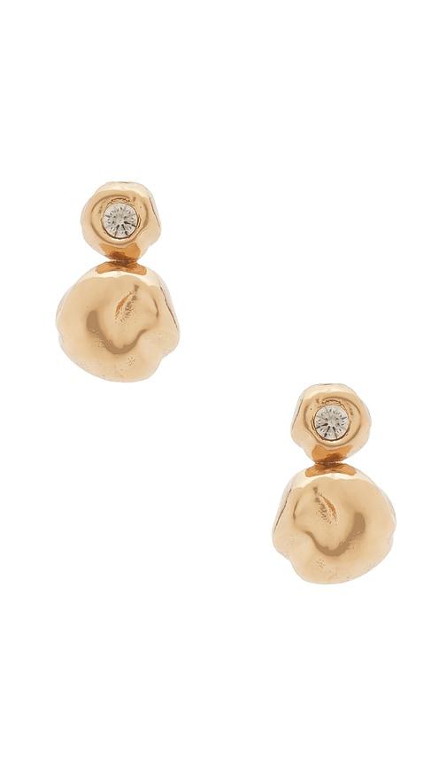 ettika molten mini stud earrings in metallic gold.