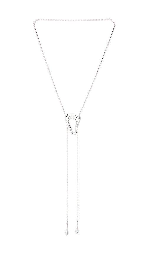ettika molten muse bolo lariat necklace in metallic silver.