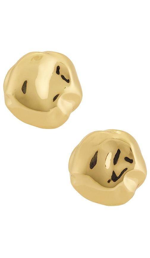 ettika molten spheres large stud earrings in metallic gold.