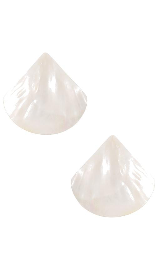 ettika mother of pearl statement stud earrings in ivory.