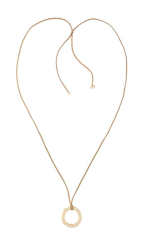 ettika open circle adjustable suede necklace in metallic gold.
