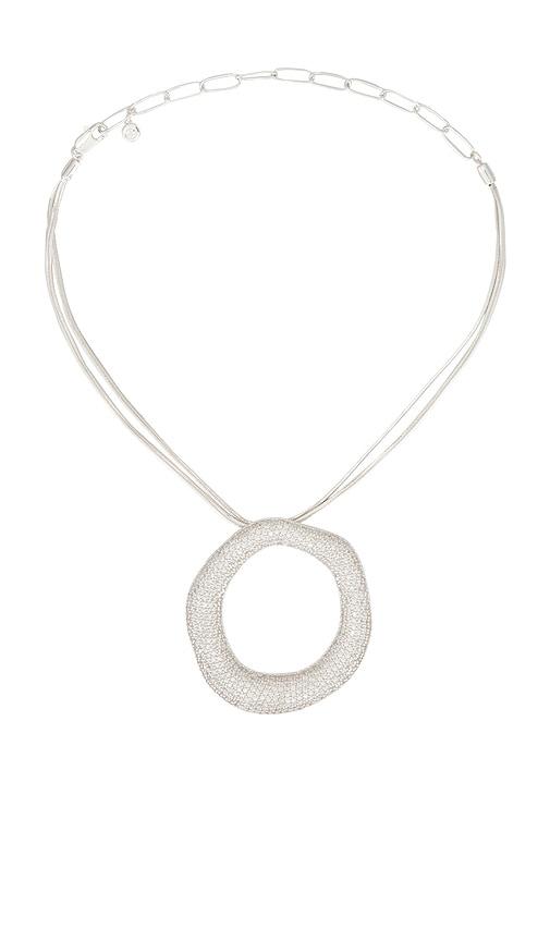 ettika open circle pave necklace in metallic silver.