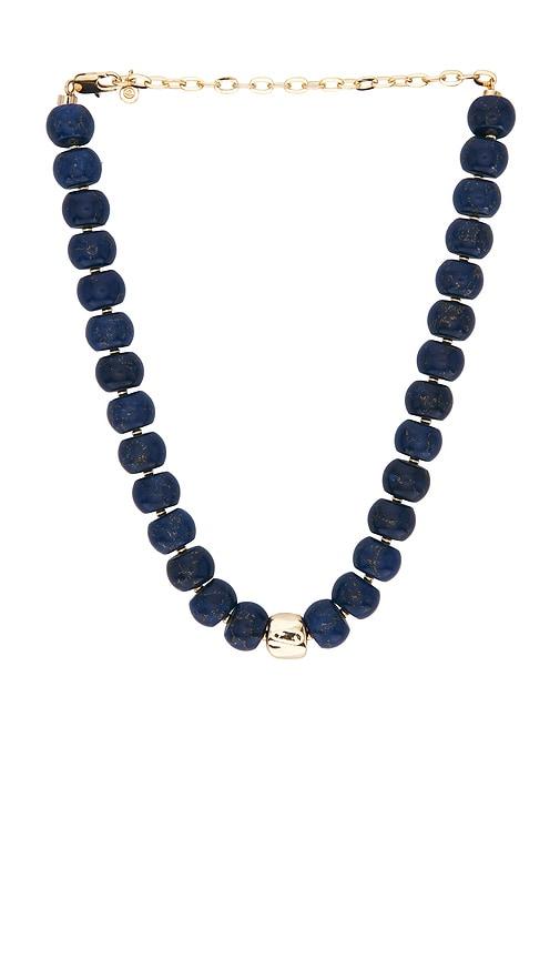 ettika power bead statement necklace in lapis in blue.
