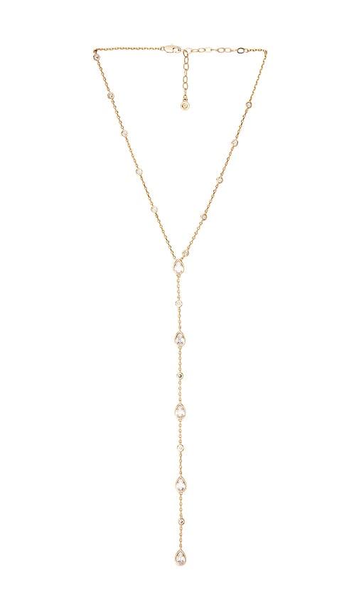 ettika radiant gem lariat necklace in metallic gold.