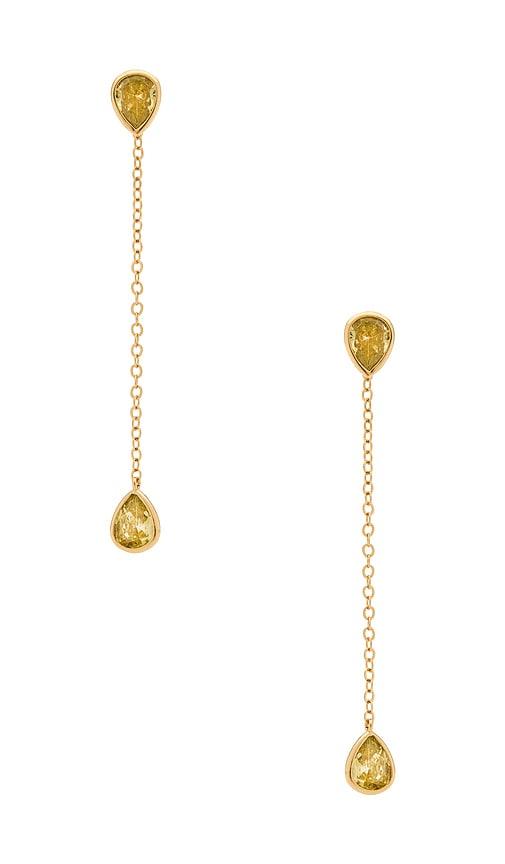 ettika radiant gem linear chain drop earrings in metallic gold.