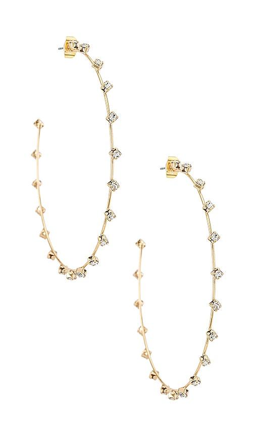 ettika rhinestone hoop earrings in metallic gold.