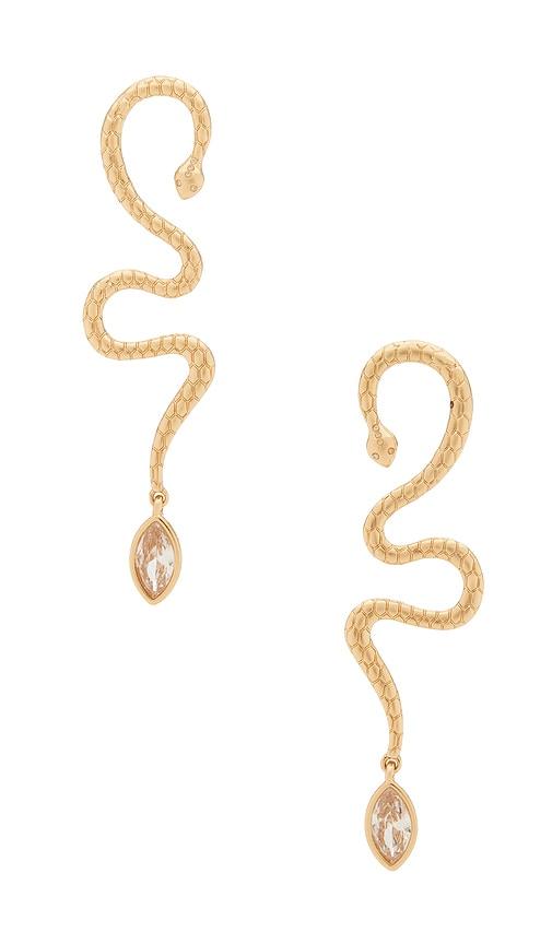 ettika serpentina statement earring in metallic gold.